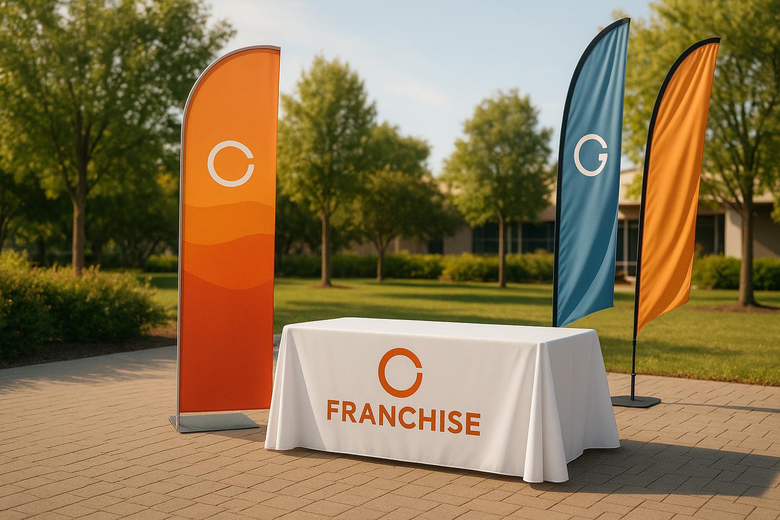Franchise Marketing Must-Haves: Branded Table Covers, Pop-Up Signs, and Feather Flags