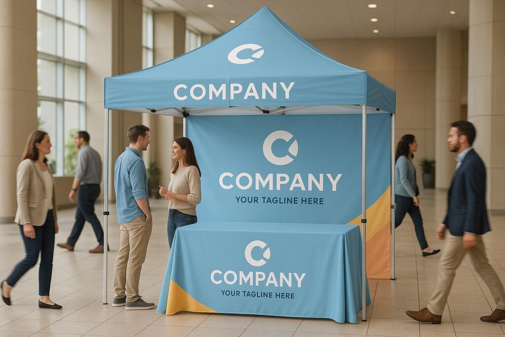 What should a trade show kit include - tent, table cover, or backdrop?